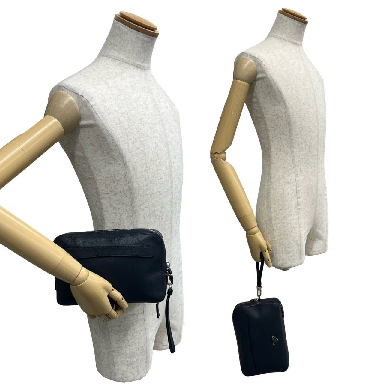 Prada Triangle Logo Saffiano Leather Clutch Pouch Navy — view 2