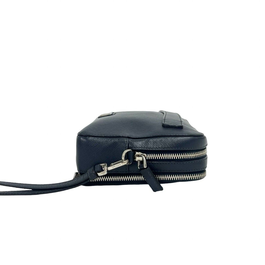 Prada Triangle Logo Saffiano Leather Clutch Pouch Navy — view 6