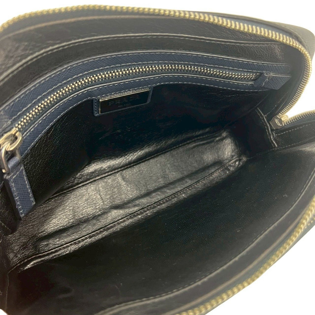 Prada Triangle Logo Saffiano Leather Clutch Pouch Navy — view 9