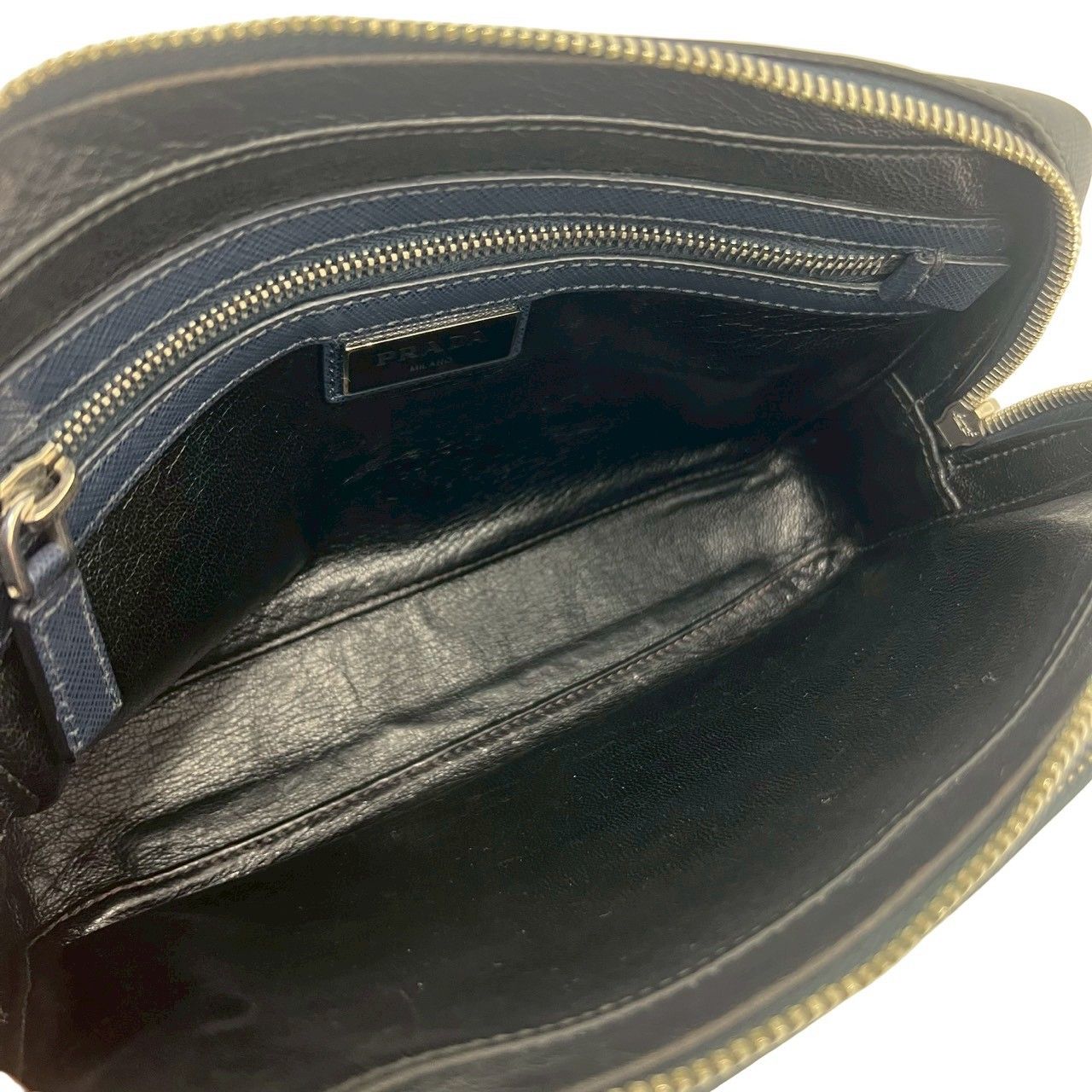 Prada Triangle Logo Saffiano Leather Clutch Pouch Navy — view 9