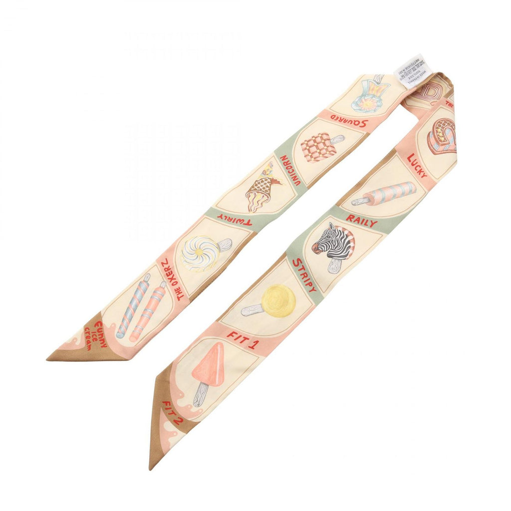 Hermes Scarf Twill Funny Ice Cream Ribbon Beige Silk — view 3