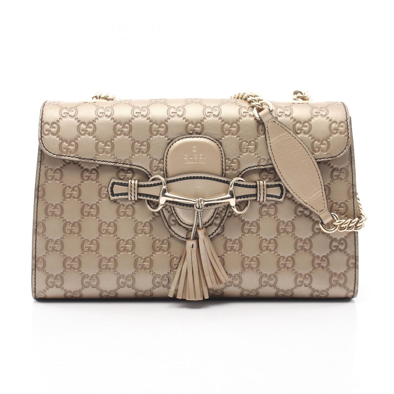 Gucci Shoulder Bag Emily Horsebit Guccissima Gold Leather Guccissima Chain