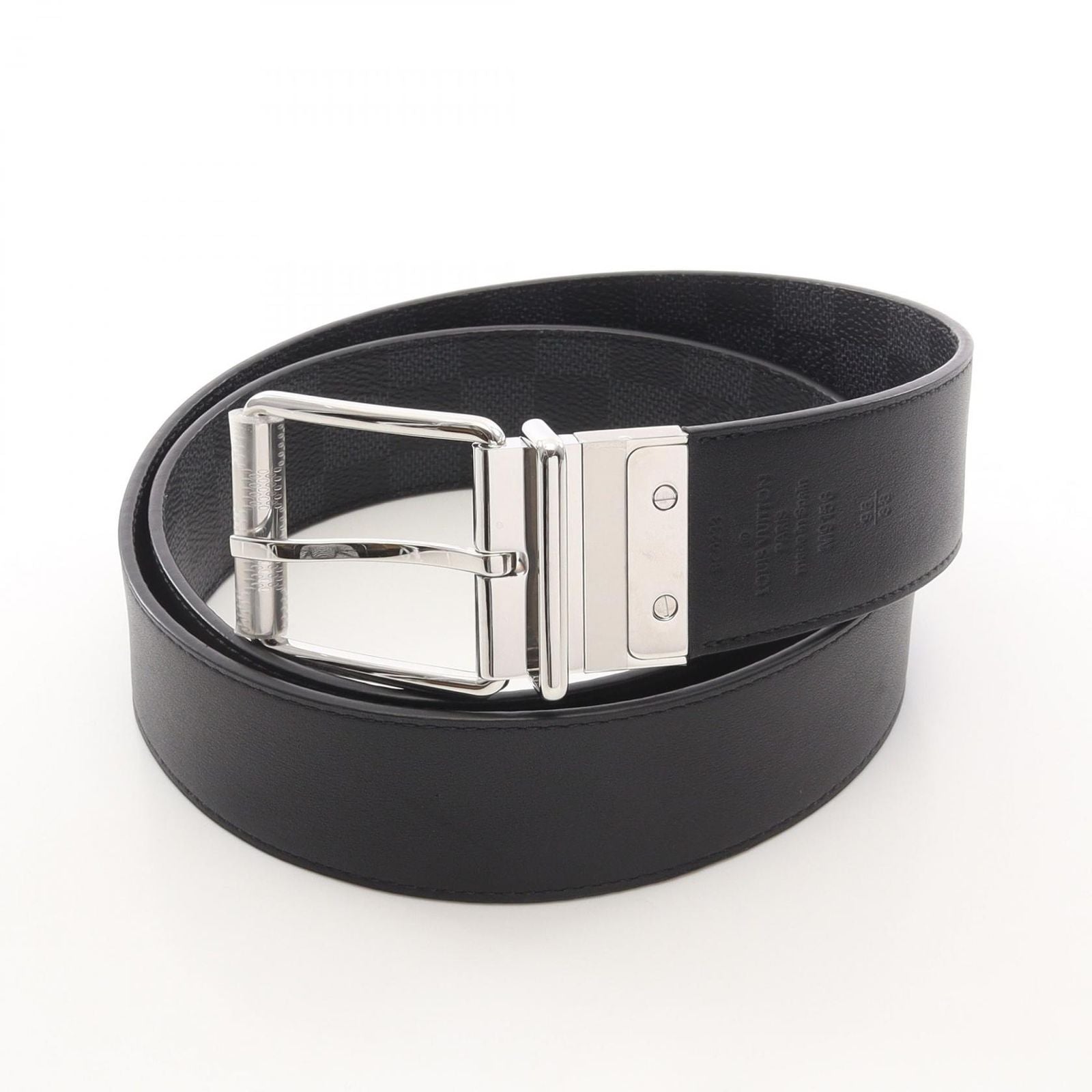 Louis Vuitton Belt Ceinture Damier Print 40 Graphite Silver Reversible Leather — view 5
