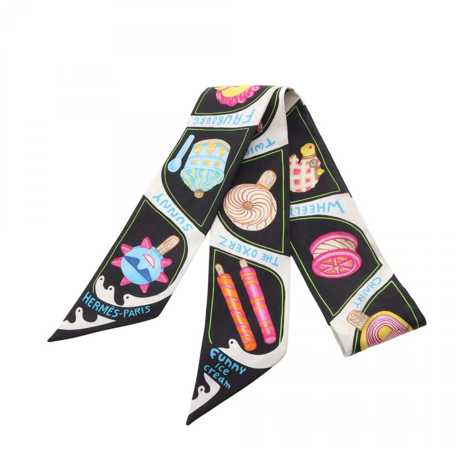 Hermes Scarf Twill Funny Ice Cream Ribbon Multicolor Silk