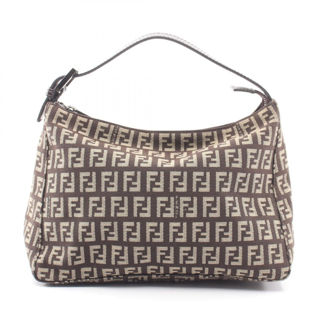 Fendi Handbag Zucchino Brown Beige Canvas Leather