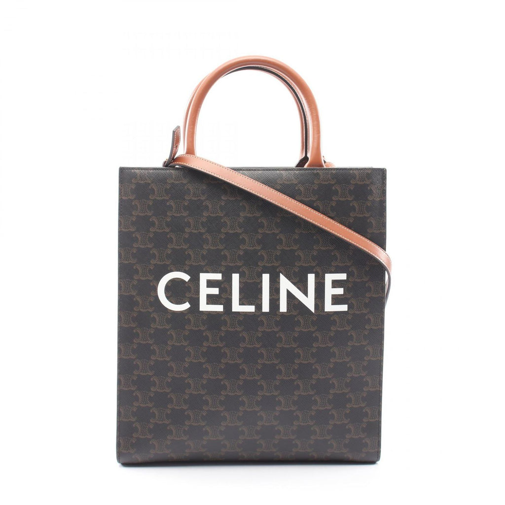 Celine Tote Small Vertical Cover Triomphe 2-Way Brown Black Canvas Leather