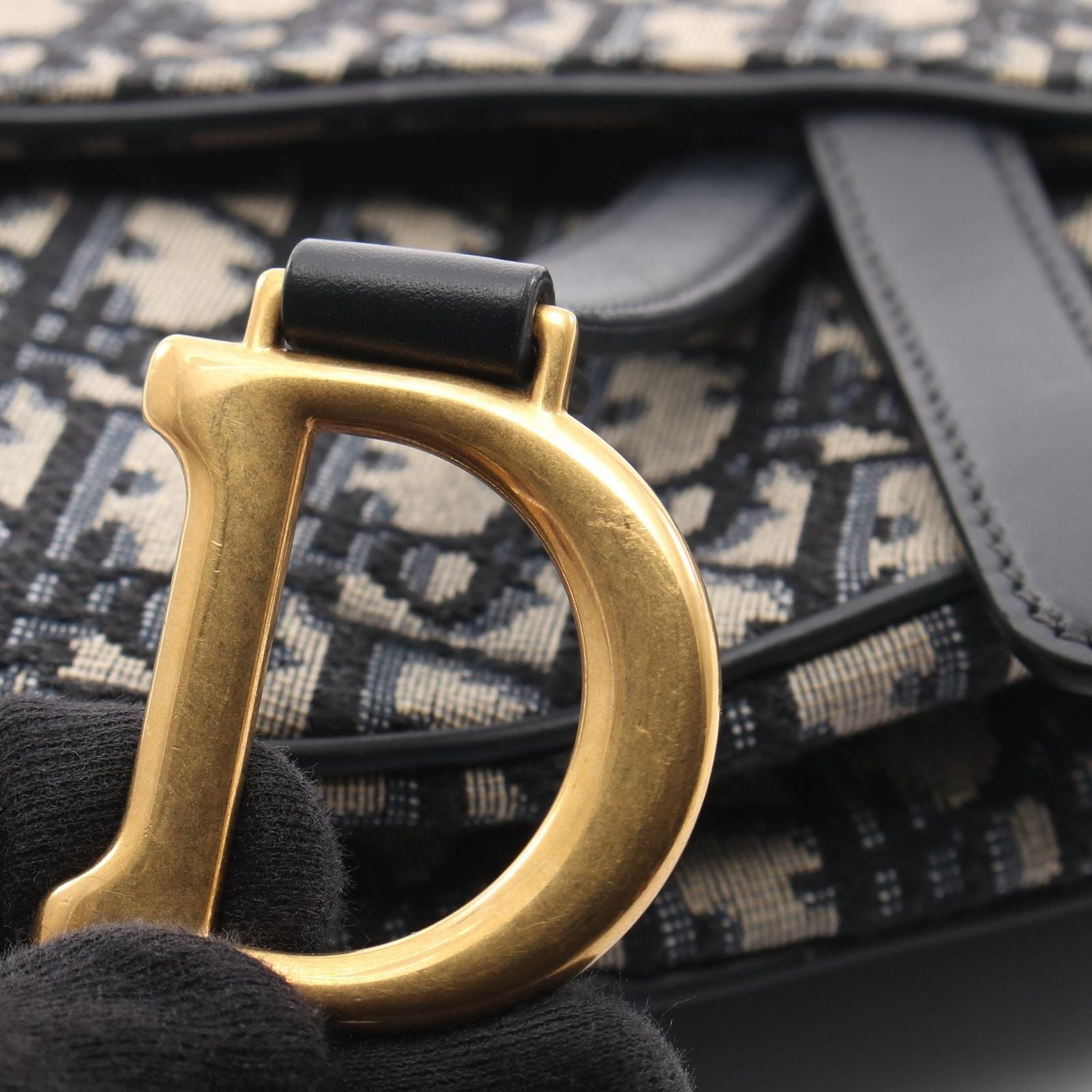 Dior Saddle Bag Mini Oblique Jacquard Navy Ivory Canvas Leather — view 9