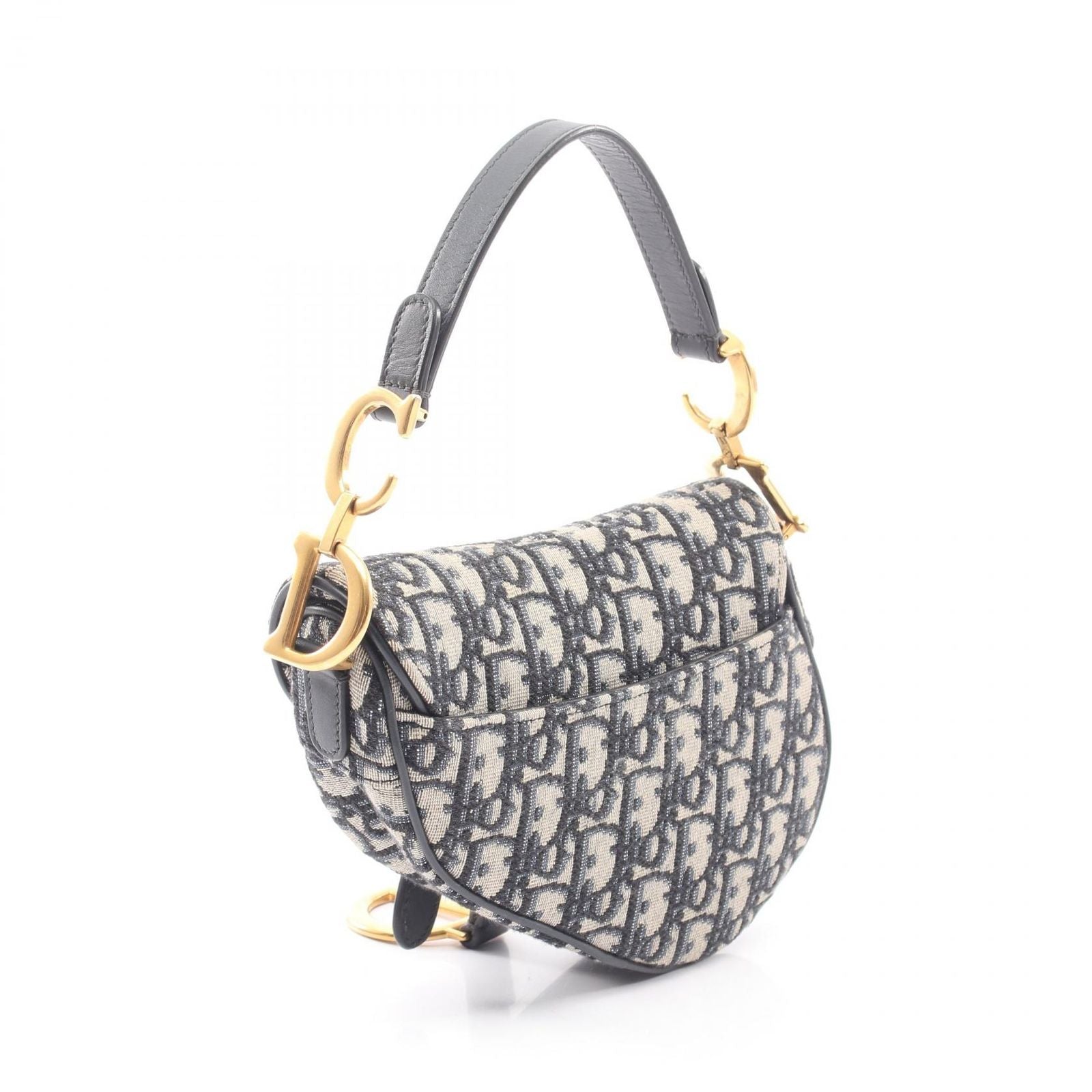 Dior Saddle Bag Mini Oblique Jacquard Navy Ivory Canvas Leather — view 2