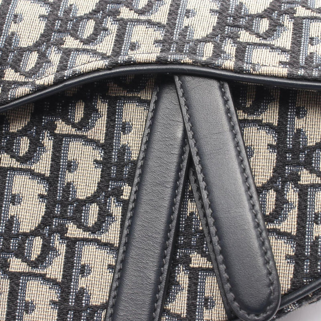 Dior Saddle Bag Mini Oblique Jacquard Navy Ivory Canvas Leather — view 6