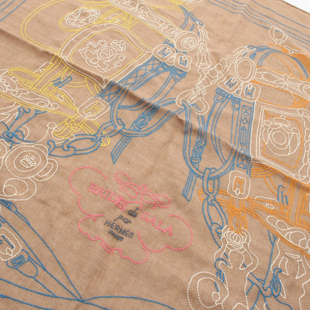 Hermes Scarf Carre 90 Brides de Gala Brode AU Fil Brown Silk — view 5