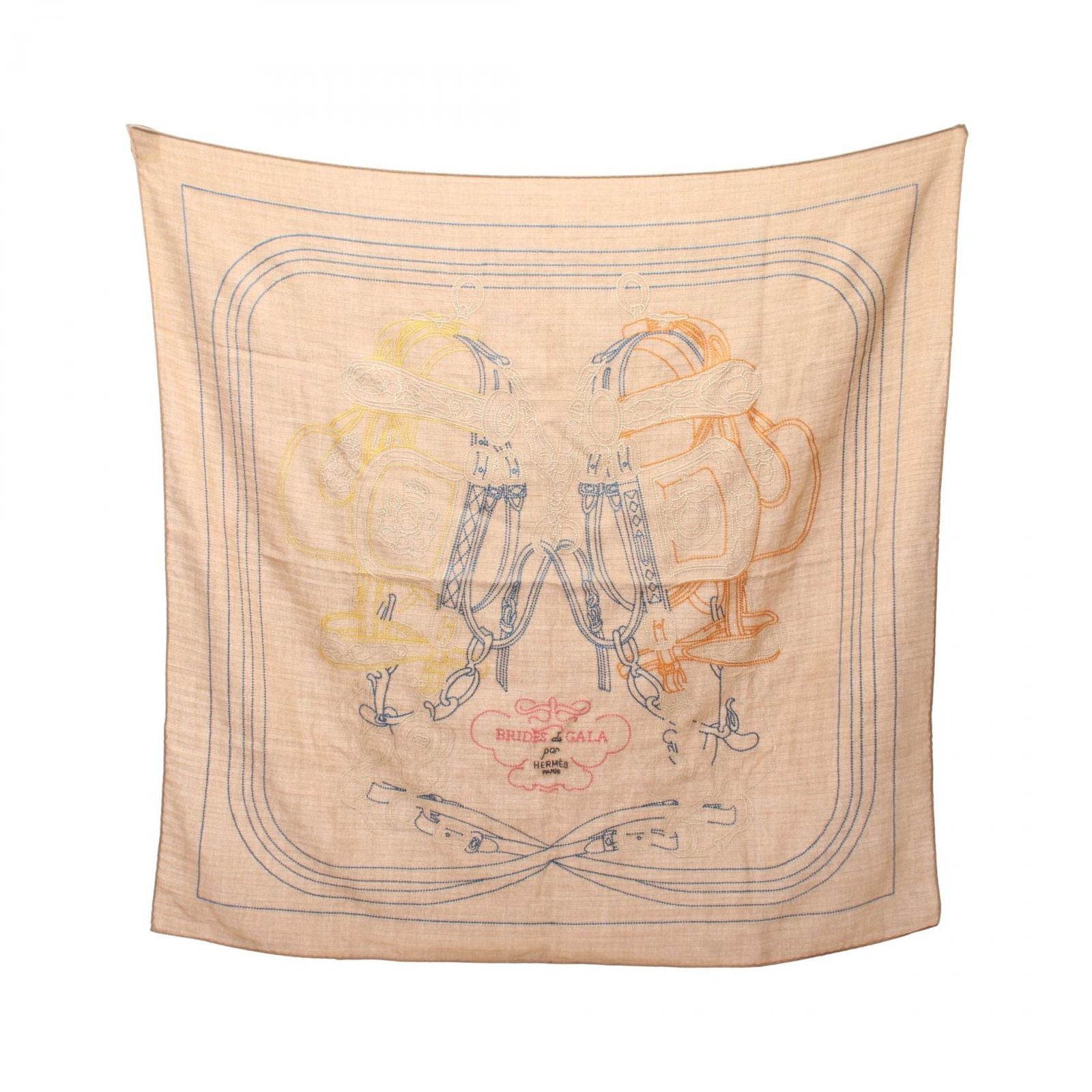 Hermes Scarf Carre 90 Brides de Gala Brode AU Fil Brown Silk