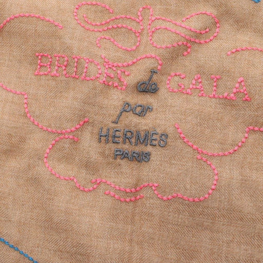 Hermes Scarf Carre 90 Brides de Gala Brode AU Fil Brown Silk — view 2