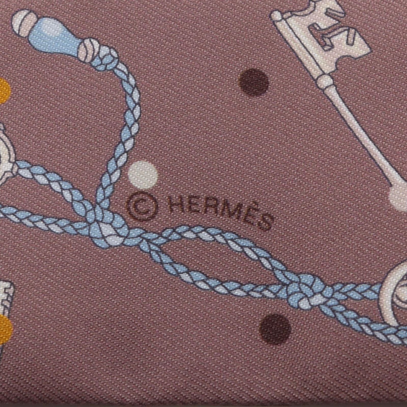Hermes Scarf Twill les Cles a Pois Ribbon Brown Glace Silk — view 4