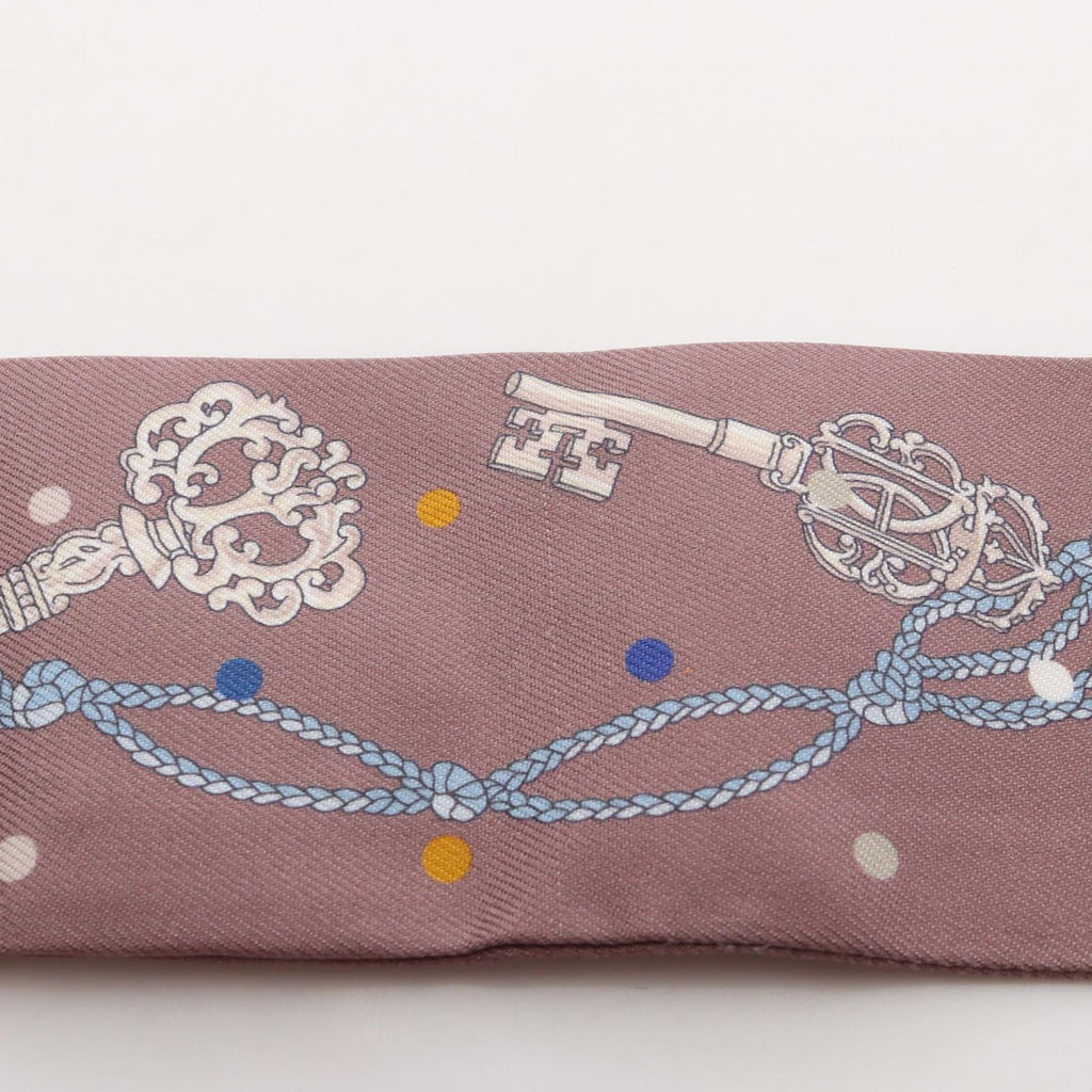Hermes Scarf Twill les Cles a Pois Ribbon Brown Glace Silk — view 6