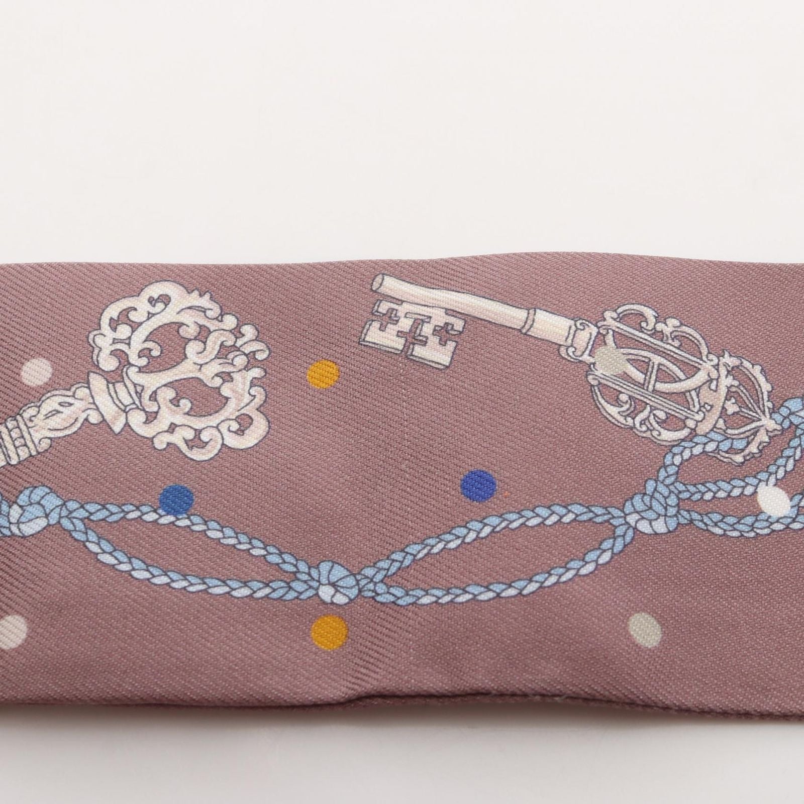 Hermes Scarf Twill les Cles a Pois Ribbon Brown Glace Silk — view 6