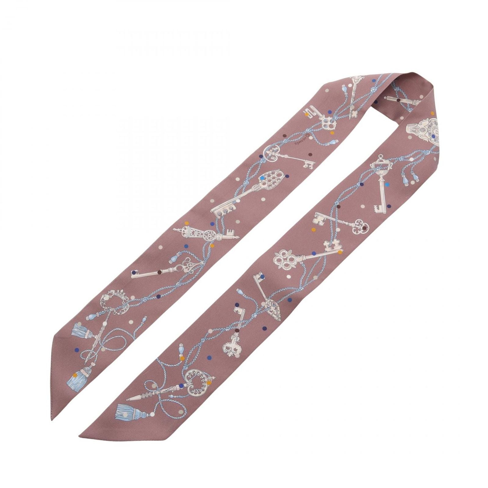 Hermes Scarf Twill les Cles a Pois Ribbon Brown Glace Silk — view 3