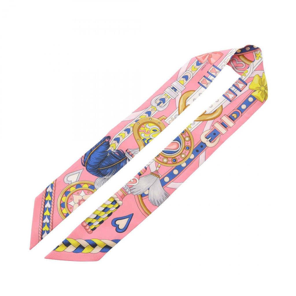 Hermes Scarf Twill Harnais de Coeur Ribbon Pink Silk — view 3