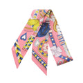 Hermes Scarf Twill Harnais de Coeur Ribbon Pink Silk