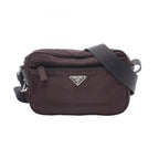 Prada Shoulder Bag Vela Sport Dark Brown Nylon Leather Triangle Logo