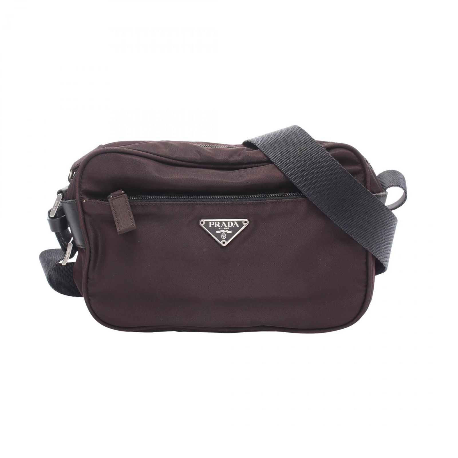 Prada Shoulder Bag Vela Sport Dark Brown Nylon Leather Triangle Logo