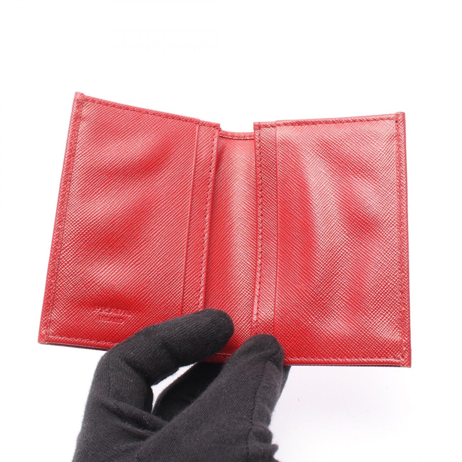 Prada Bifold Wallet Red Saffiano Leather Card Case — view 3