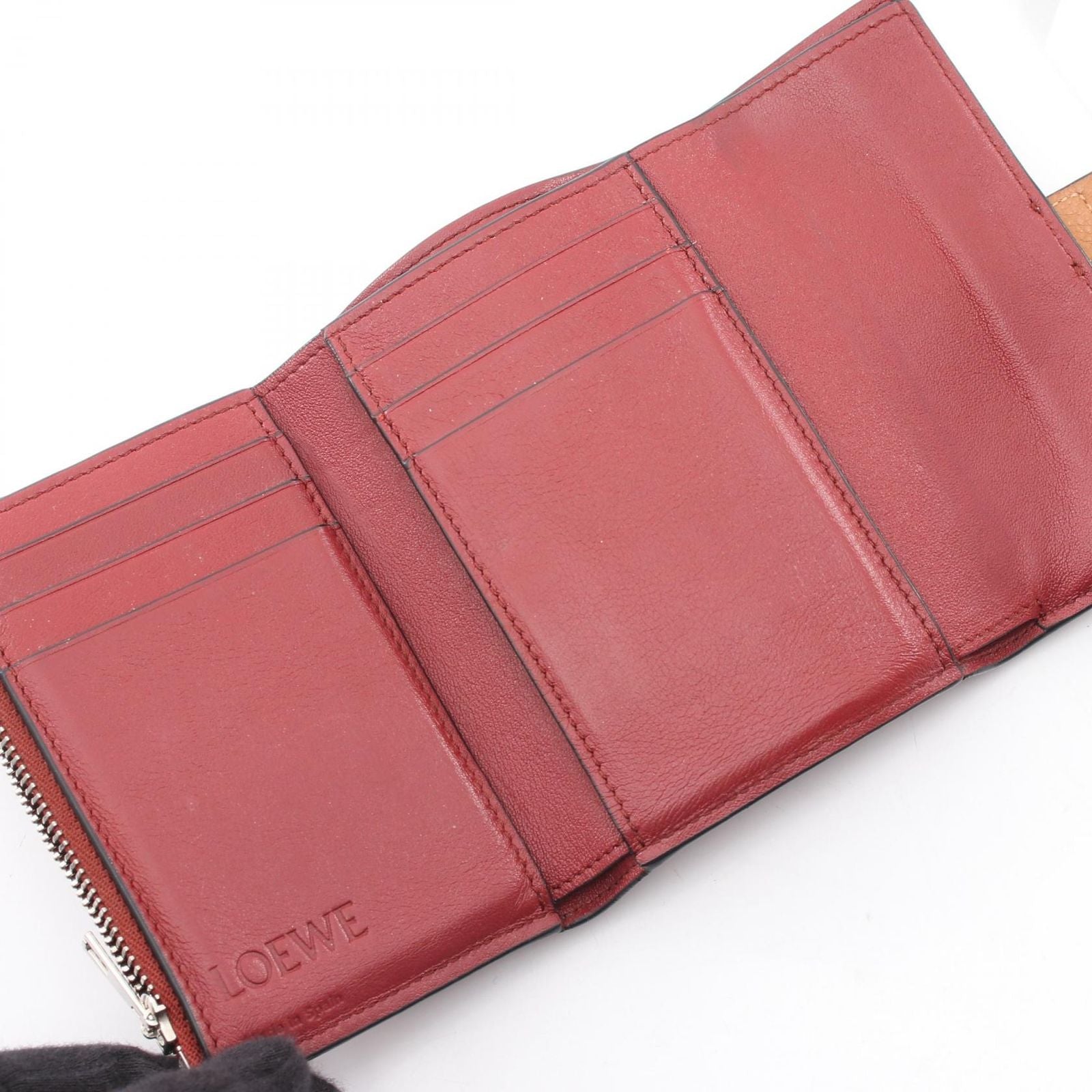 Loewe Trifold Wallet Vertical Small Brown Dark Red Leather — view 3