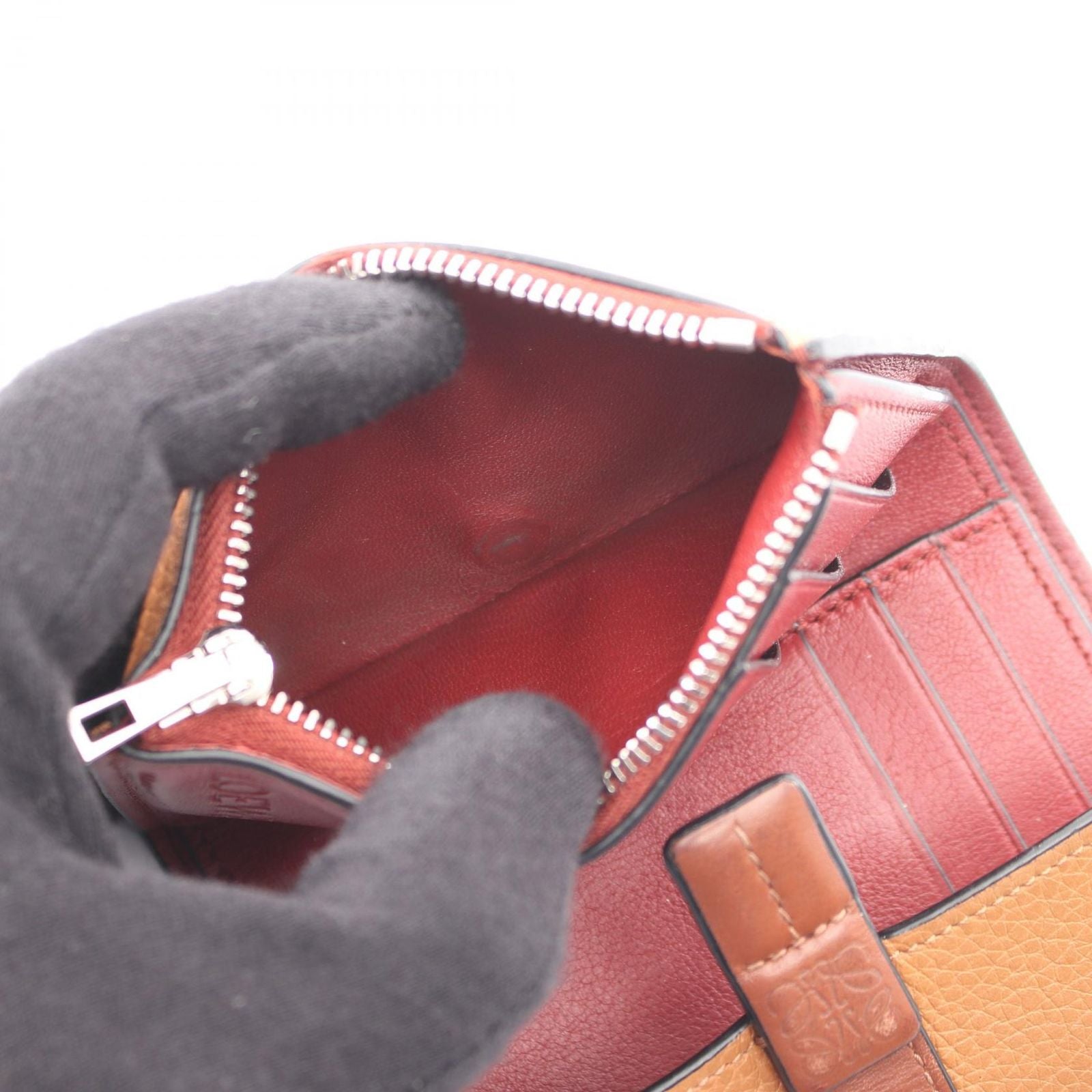 Loewe Trifold Wallet Vertical Small Brown Dark Red Leather — view 4