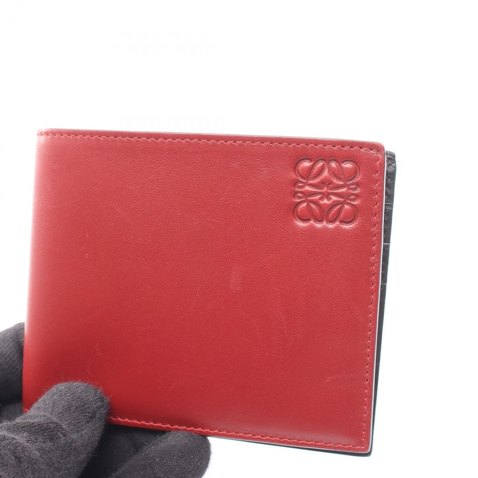 Loewe Billfold Anagram Red Black Leather Bifold Wallet — view 8