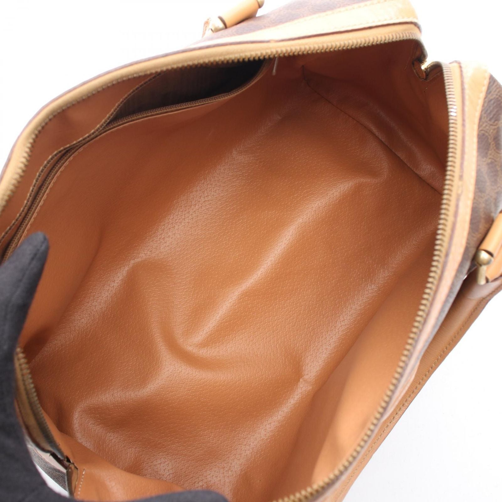 Celine Tote Macadam Brown Dark Canvas Leather Boston — view 3