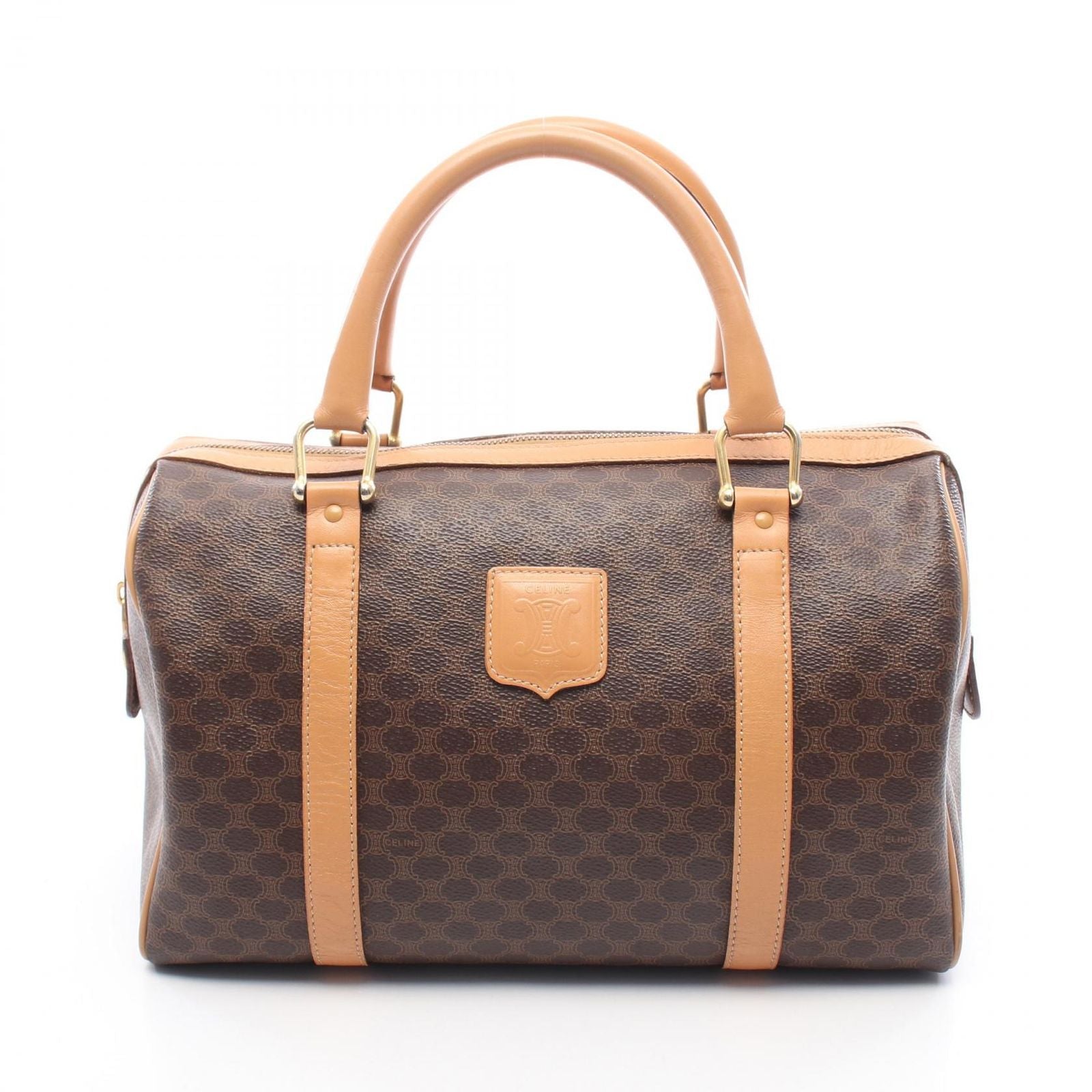 Celine Tote Macadam Brown Dark Canvas Leather Boston