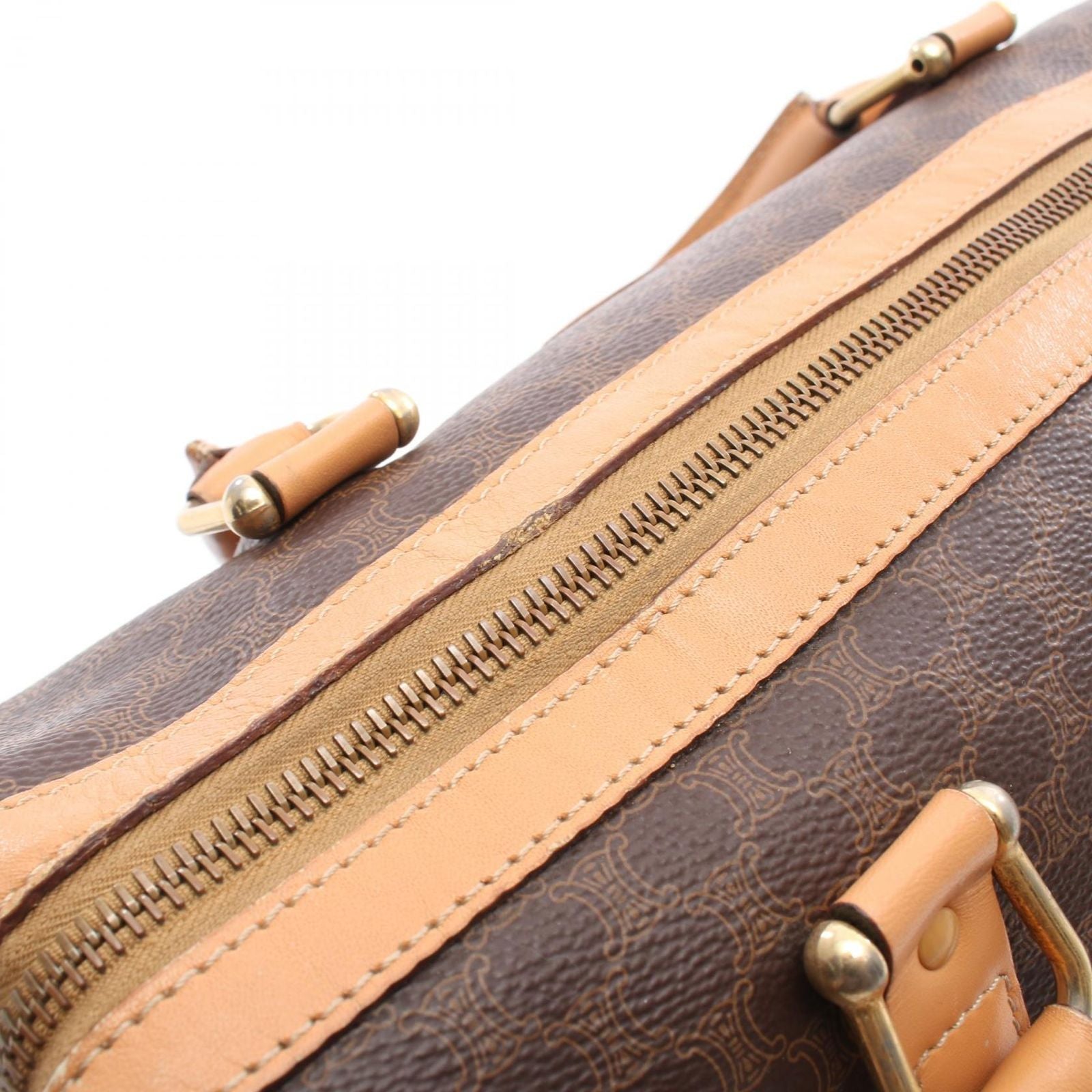 Celine Tote Macadam Brown Dark Canvas Leather Boston — view 8