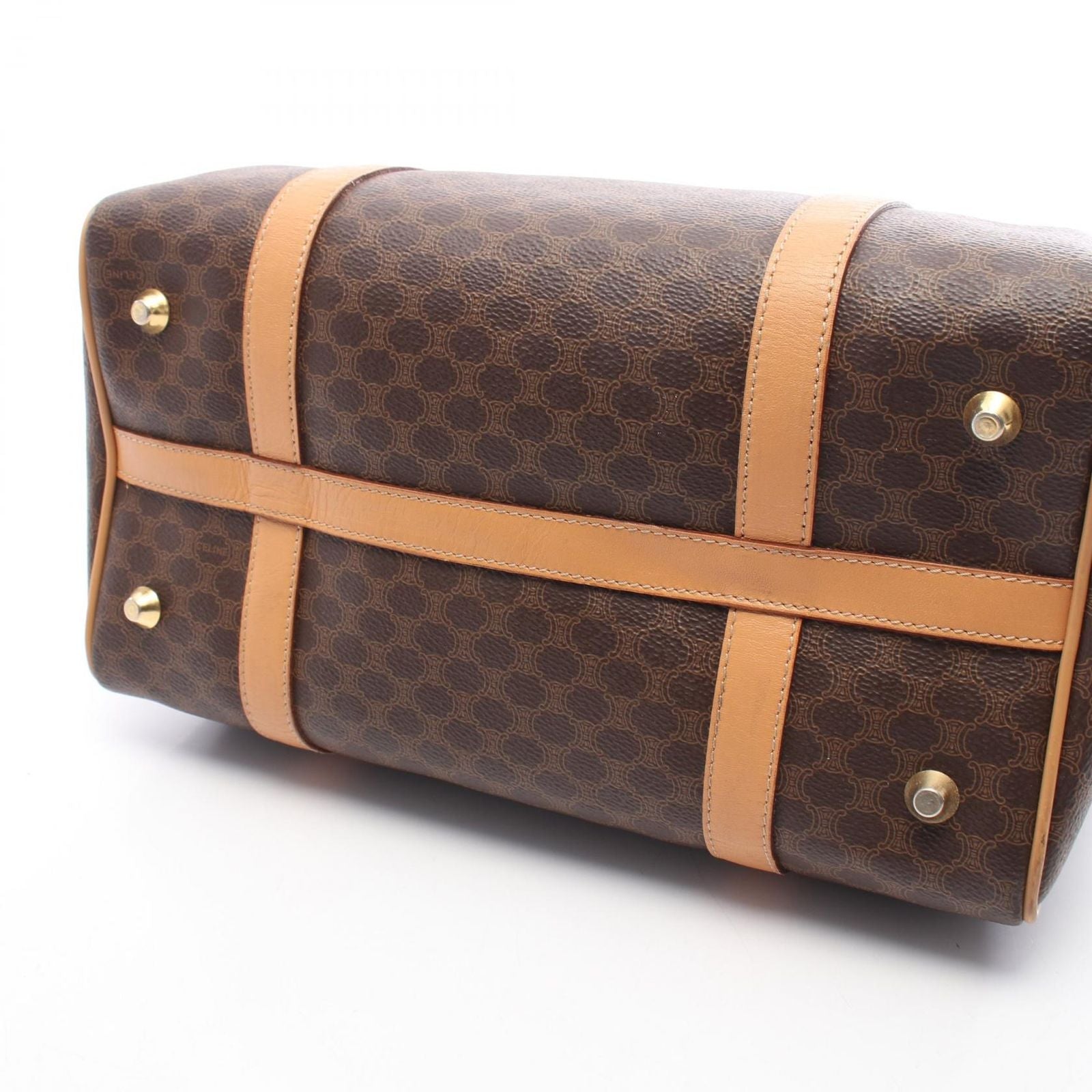 Celine Tote Macadam Brown Dark Canvas Leather Boston — view 6