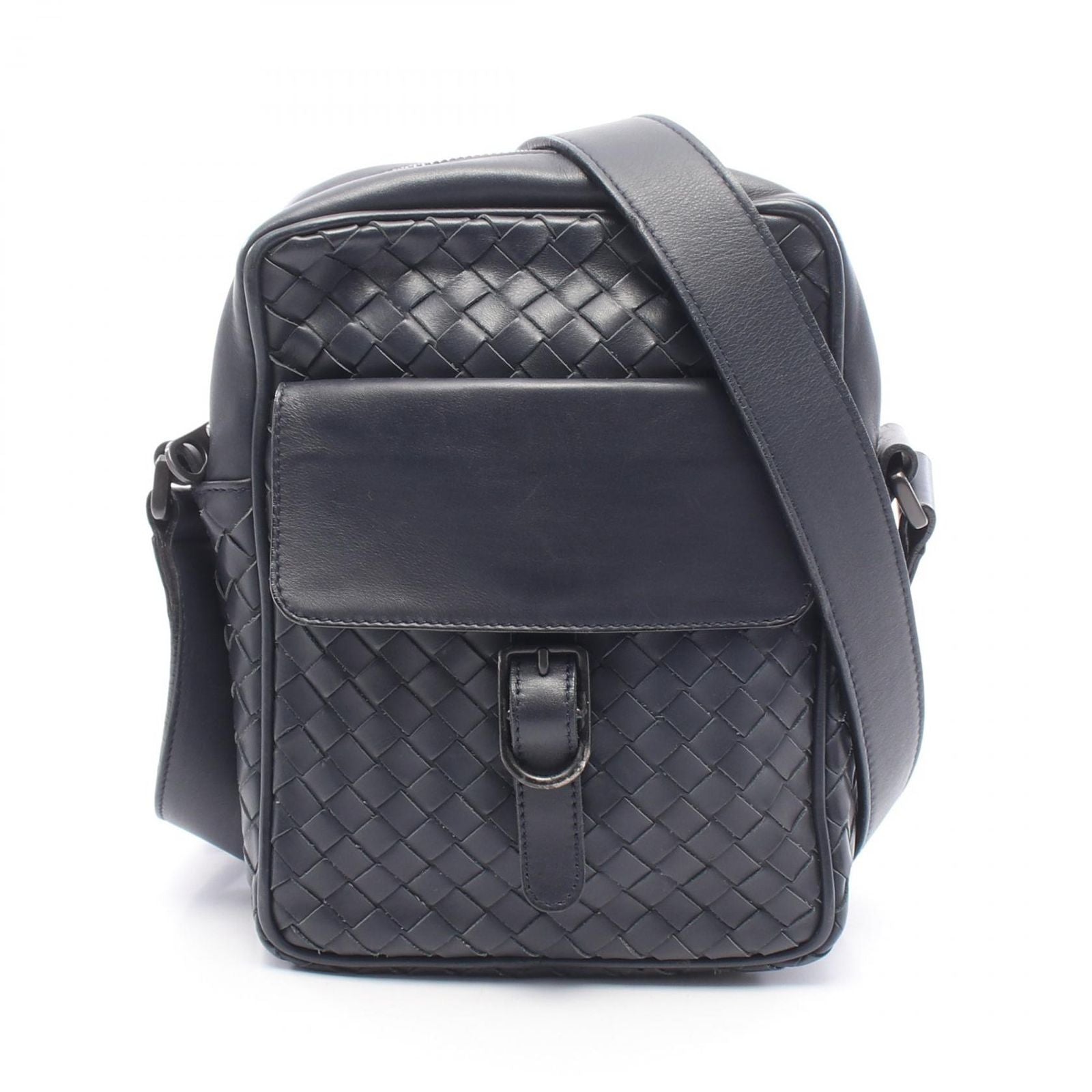 Bottega Veneta Shoulder Bag Intrecciato Navy Leather