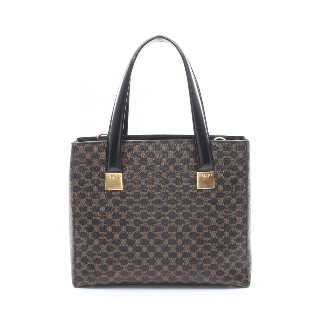 Celine Handbag Macadam Black Brown Canvas Leather