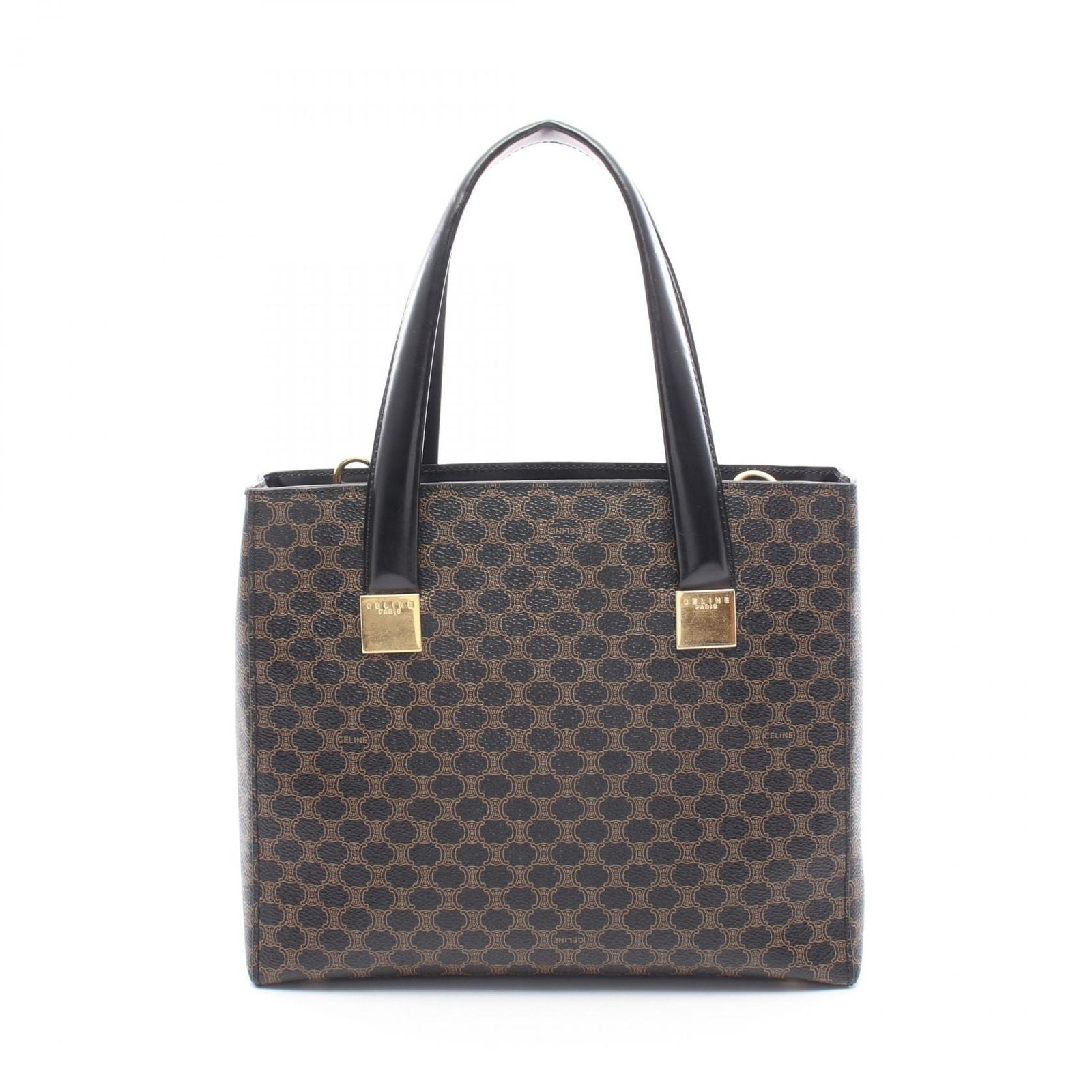 Celine Handbag Macadam Black Brown Canvas Leather