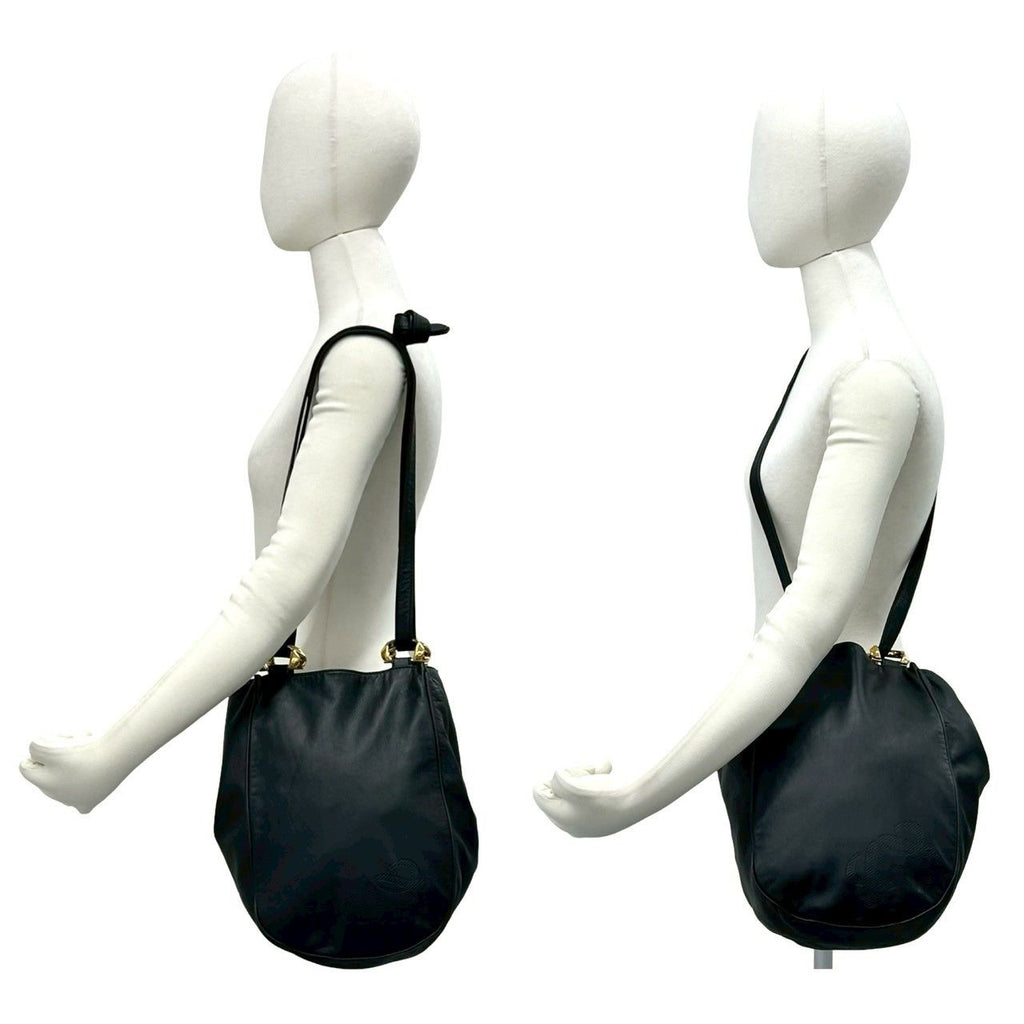 Loewe Vintage Anagram Logo Embossed Leather Tote Shoulder Bag Black — view 2
