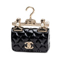 Chanel CC Logo Quilted Motif Brooch 23 Black Metal Plastic Faux Pearl