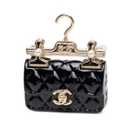 Chanel CC Logo Quilted Motif Brooch 23 Black Metal Plastic Faux Pearl