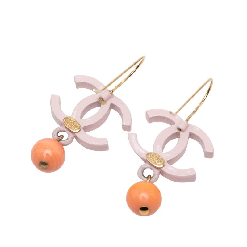 Chanel CC Logo Hook Earrings 03 Pink Plated Plastic — view 2