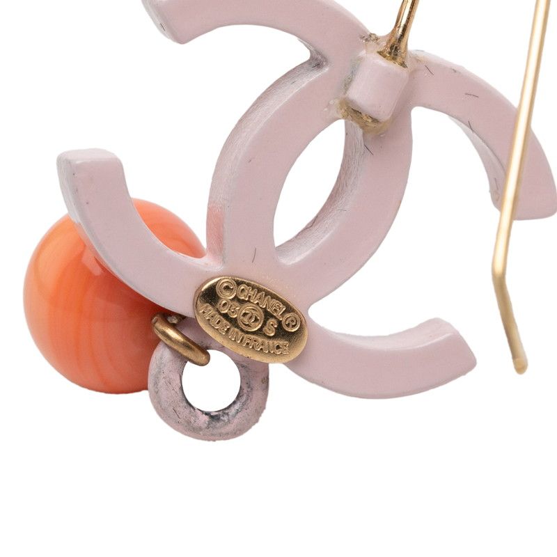 Chanel CC Logo Hook Earrings 03 Pink Plated Plastic — view 3