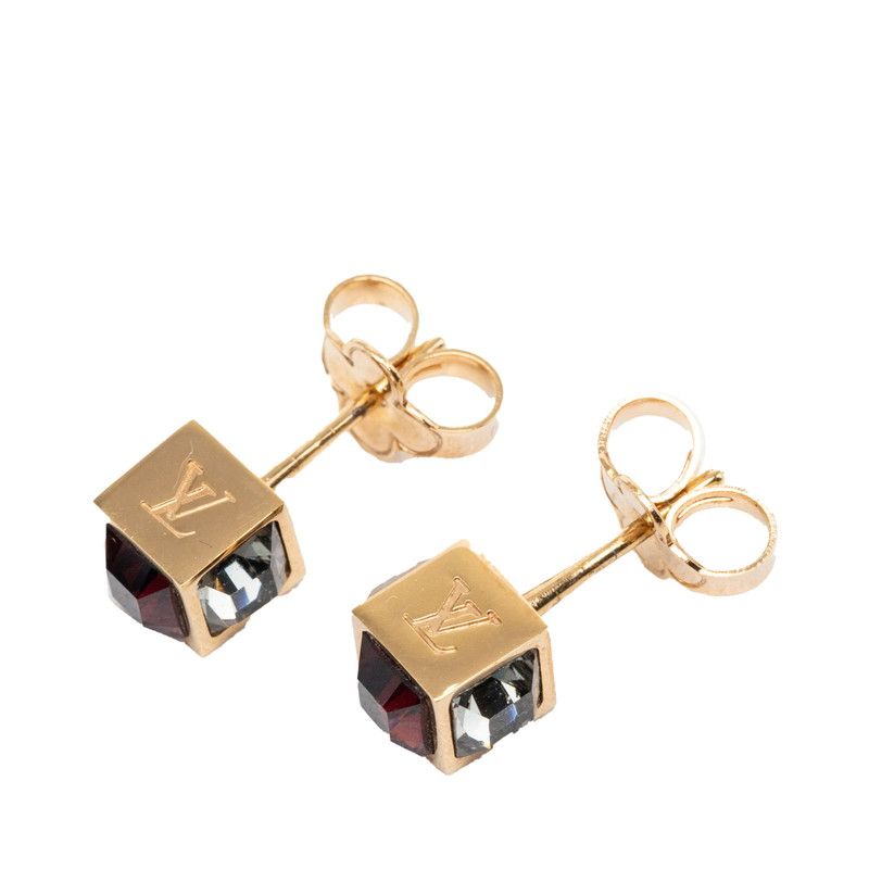 Louis Vuitton Gamble Cube Stud Earrings Gold Plated Swarovski