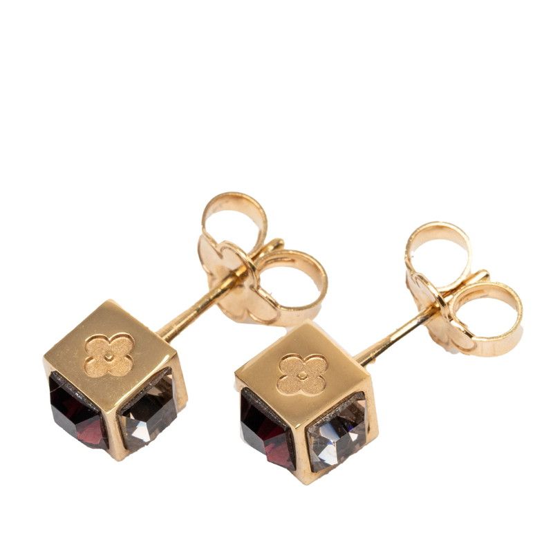 Louis Vuitton Gamble Cube Stud Earrings Gold Plated Swarovski — view 2