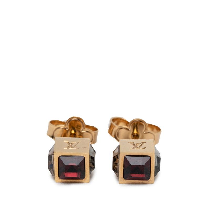 Louis Vuitton Gamble Cube Stud Earrings Gold Plated Swarovski — view 3