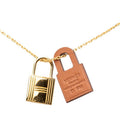 Hermes O'Kelly PM Chain Pendant Brown Gold Leather Plated