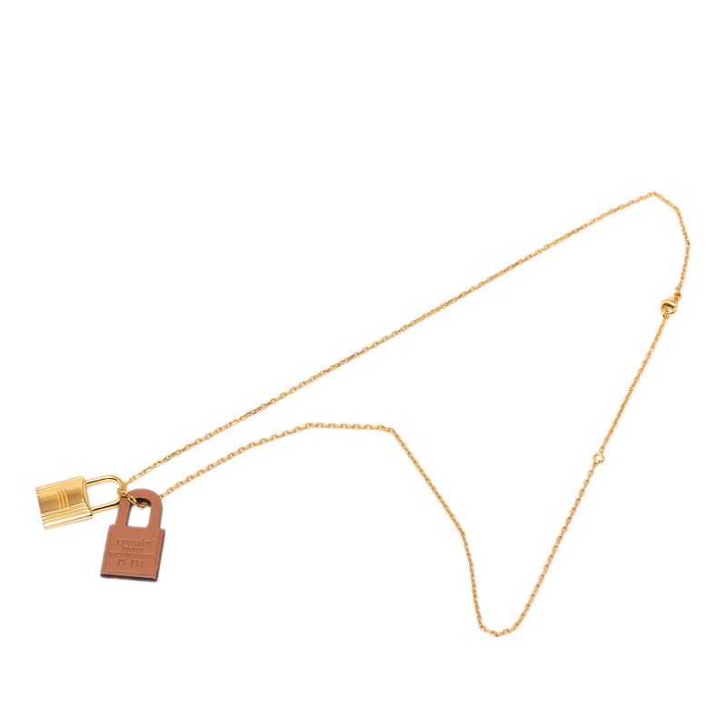 Hermes O'Kelly PM Chain Pendant Brown Gold Leather Plated — view 4