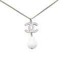 Chanel CC Logo Teardrop Chain Pendant 10 Silver White Metal Plastic