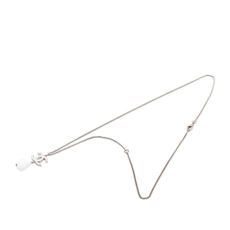 Chanel CC Logo Teardrop Chain Pendant 10 Silver White Metal Plastic — view 4