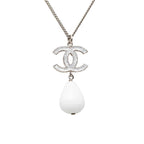 Chanel CC Logo Teardrop Chain Pendant 10 Silver White Metal Plastic — view 2