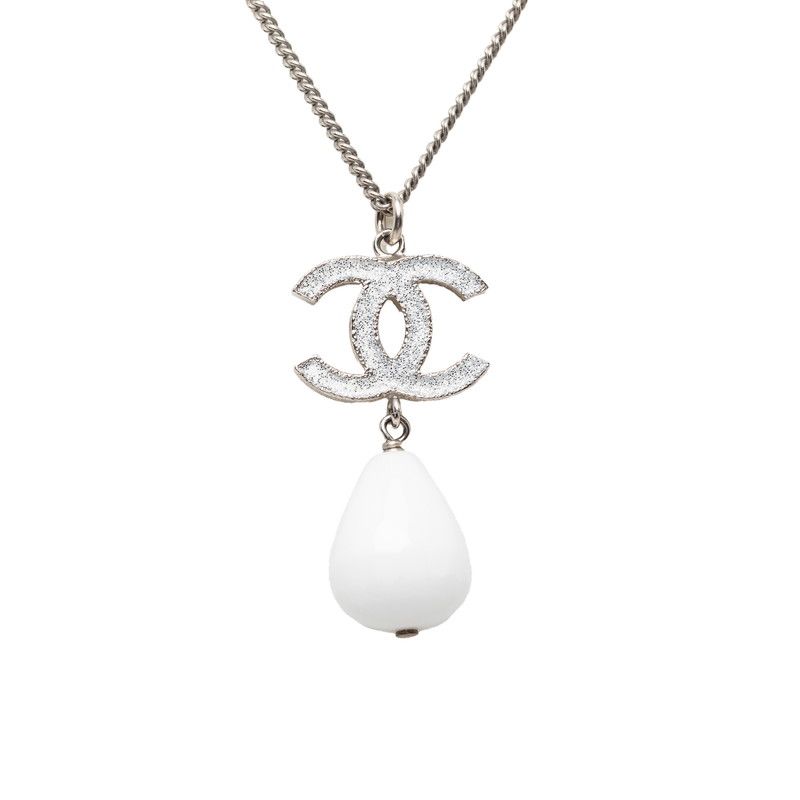 Chanel CC Logo Teardrop Chain Pendant 10 Silver White Metal Plastic — view 2