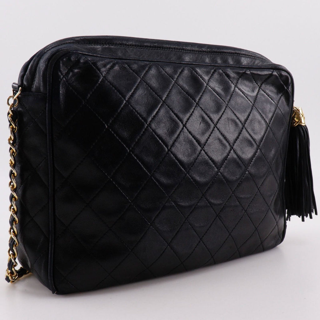 Chanel Chain Shoulder Bag with Fringe Quilted Vintage Calfskin Black — view 3